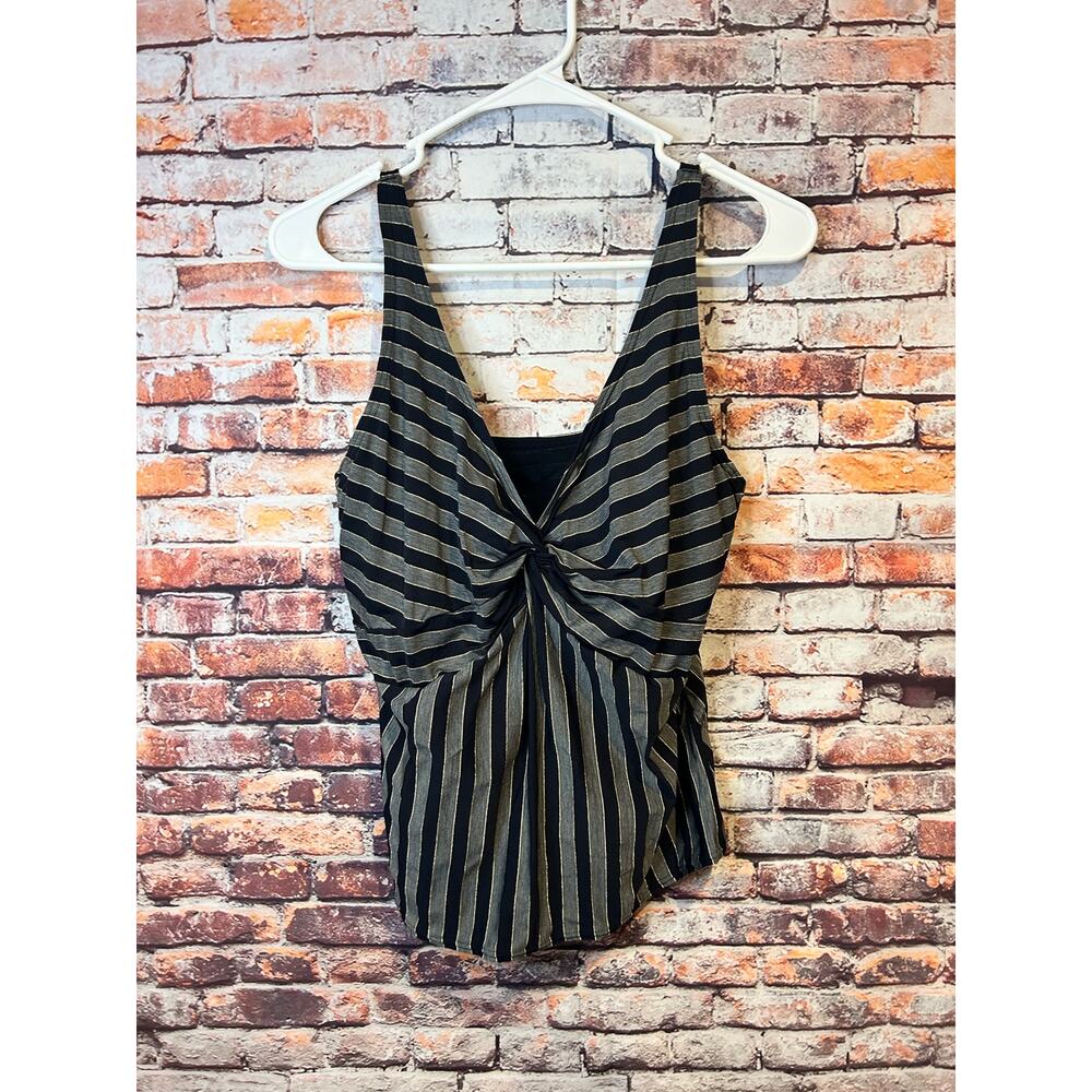 black gray coco reef striped tankini swimsuit top swim women's size 34D